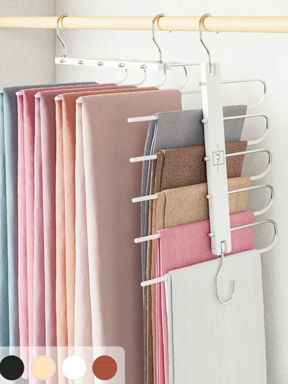 Space-Saving Pants Hangers - 2 Pack Beechwood Jean & Scarf Organizer with 360°